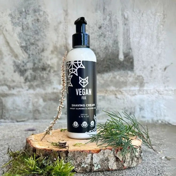 bold close-up of premium men's shaving cream with natural oils and invigorating cedar scent
