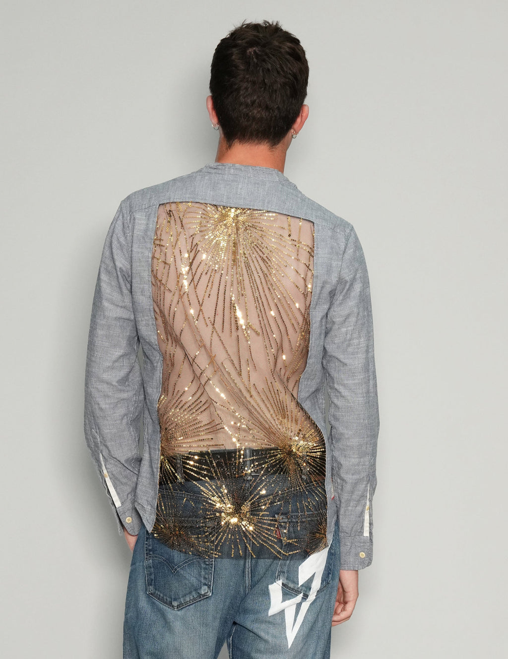 Party Back Granddad Collar Shirt in Grey
