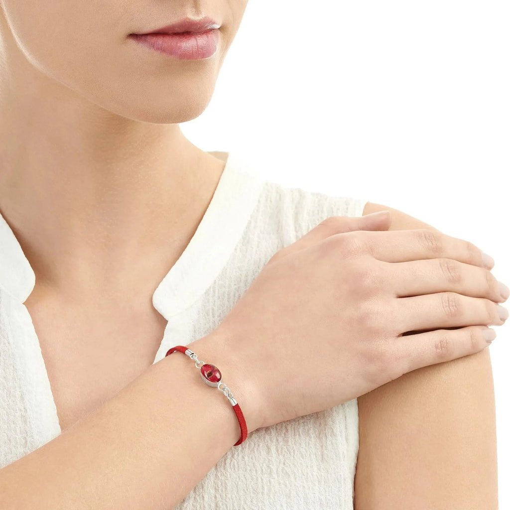 Funky Red Vegan Suede Bracelet with Preserved Poppy Flower Charm