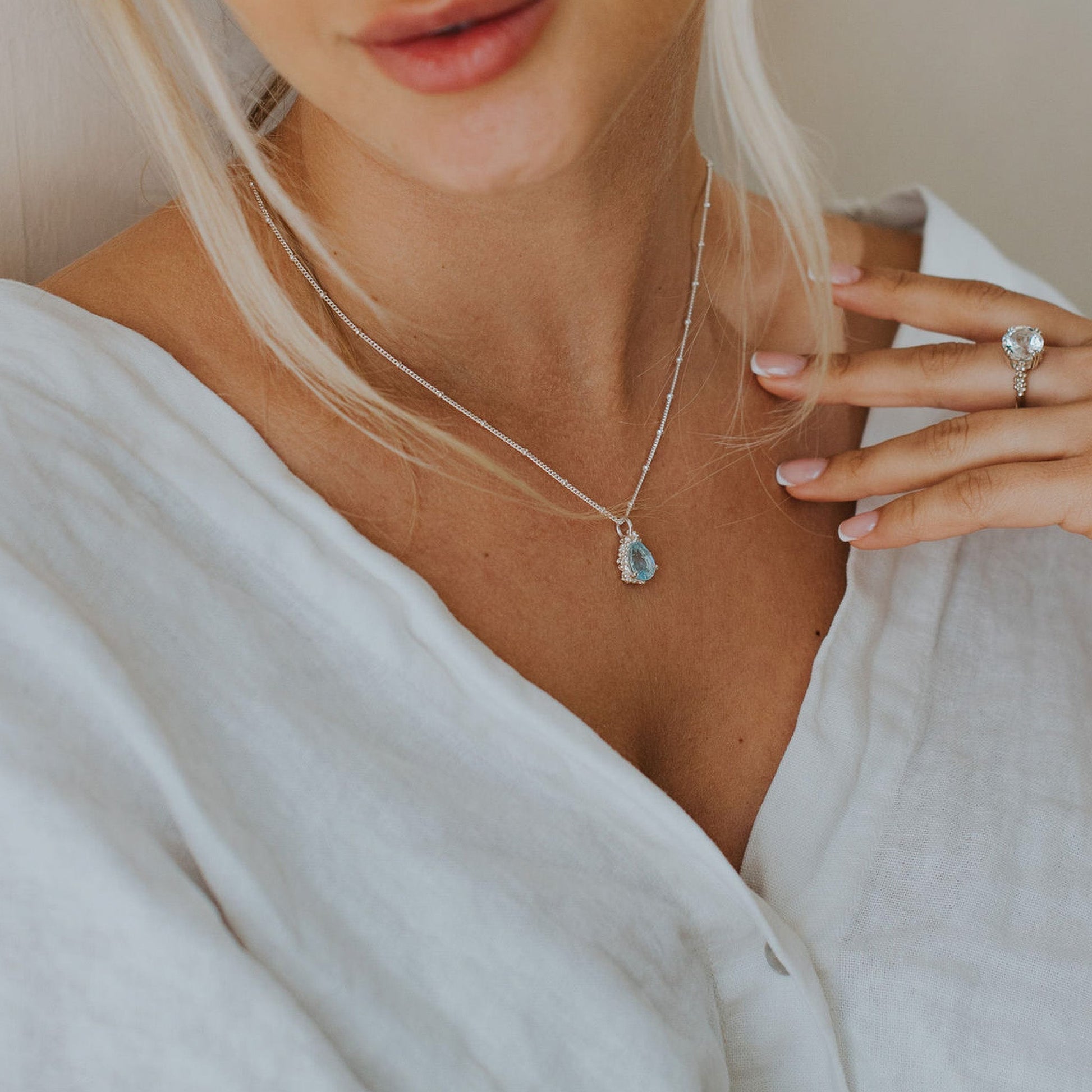 Silver Blue Topaz Necklace Aurelia