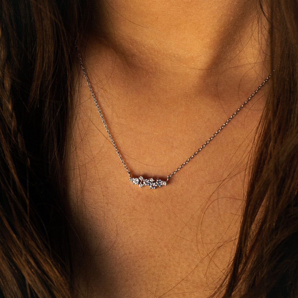 Silver Cluster Gemstone Necklace Elara