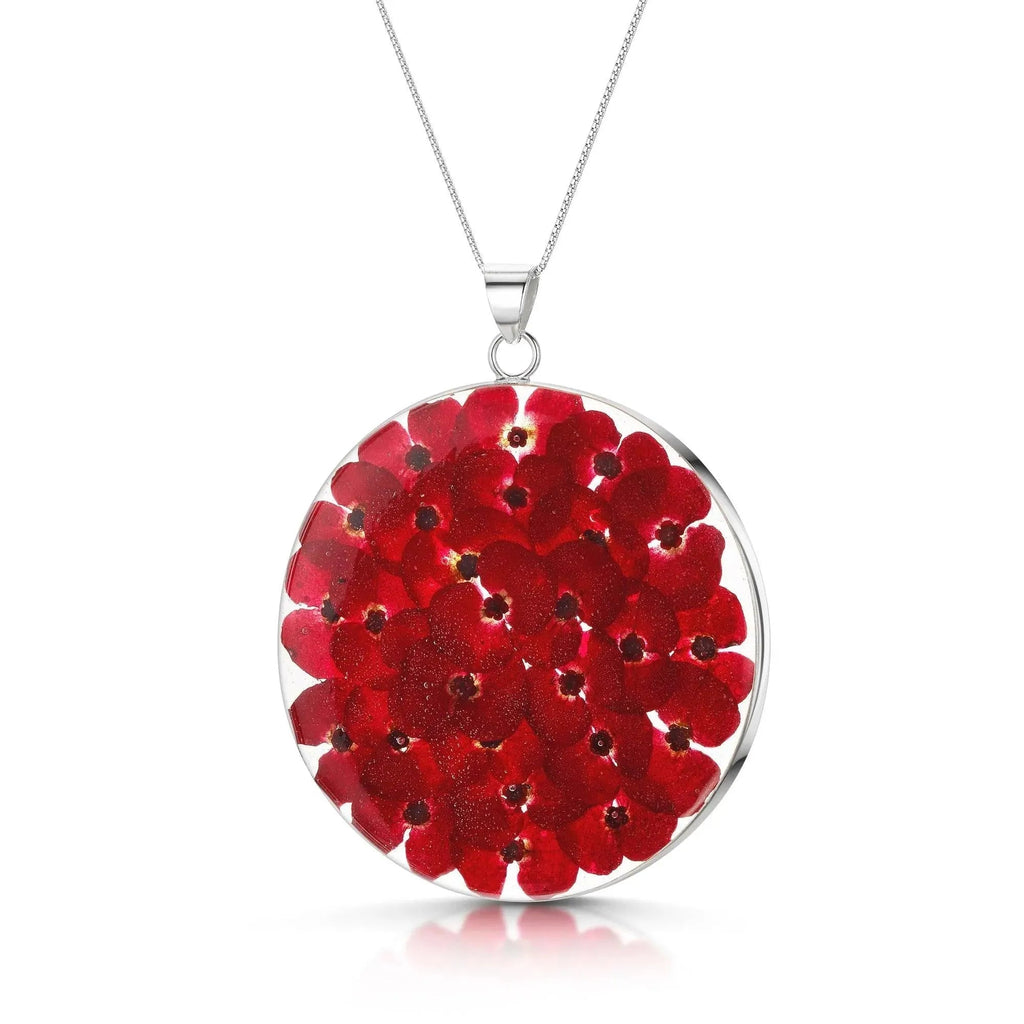 Real Poppy Flower Sterling Silver Pendant Necklace