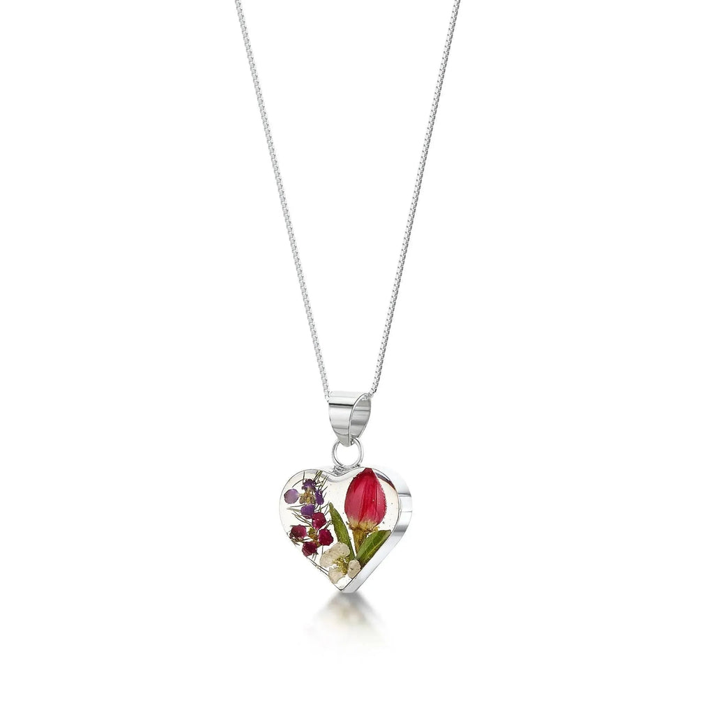 Sterling Silver Floral Heart Necklace with Real Flowers