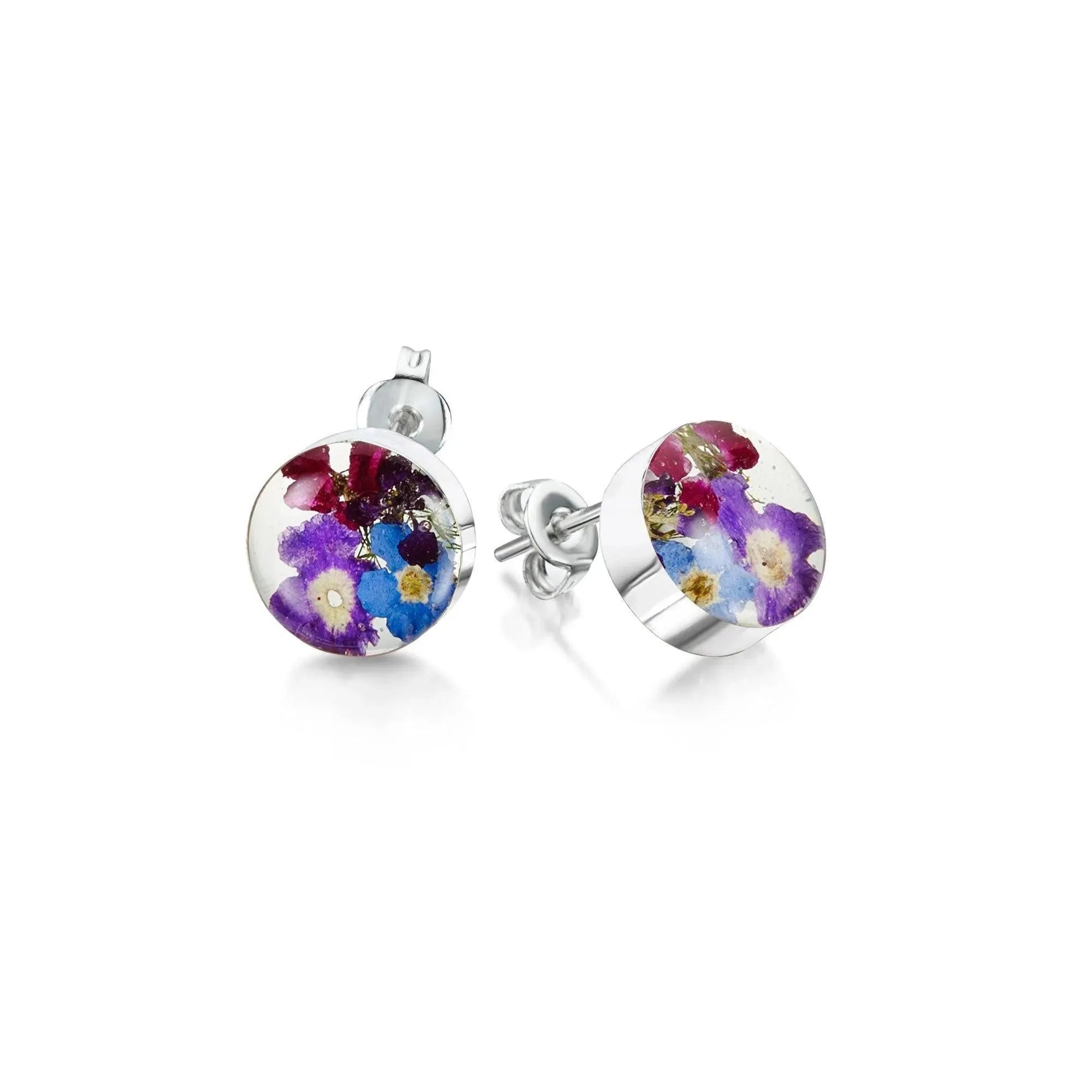 Purple Haze Silver Stud Earrings Round