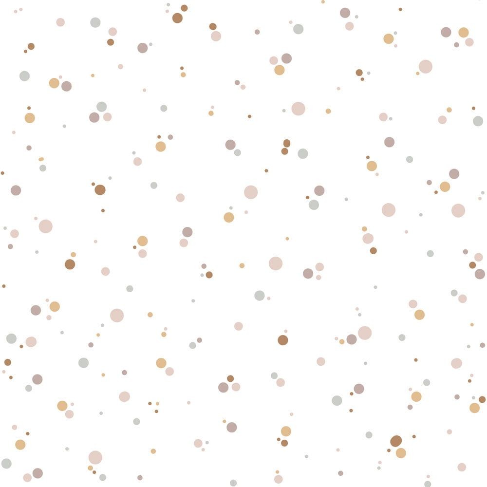 close-up detail of cinnamon and pink dot wallpaper showing precise pattern alignment for easy diy installation