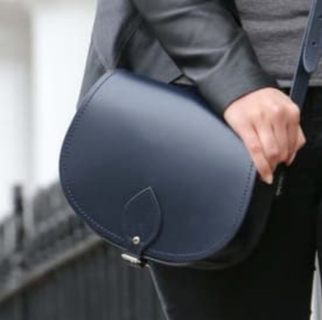 Handmade Leather Saddle Bag in Navy