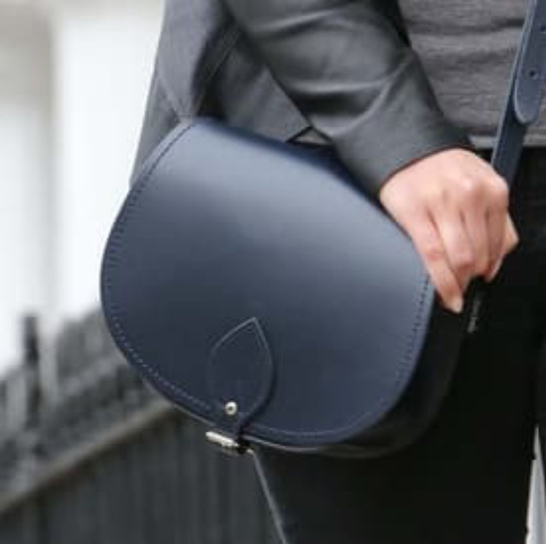 Handmade Leather Saddle Bag in Navy