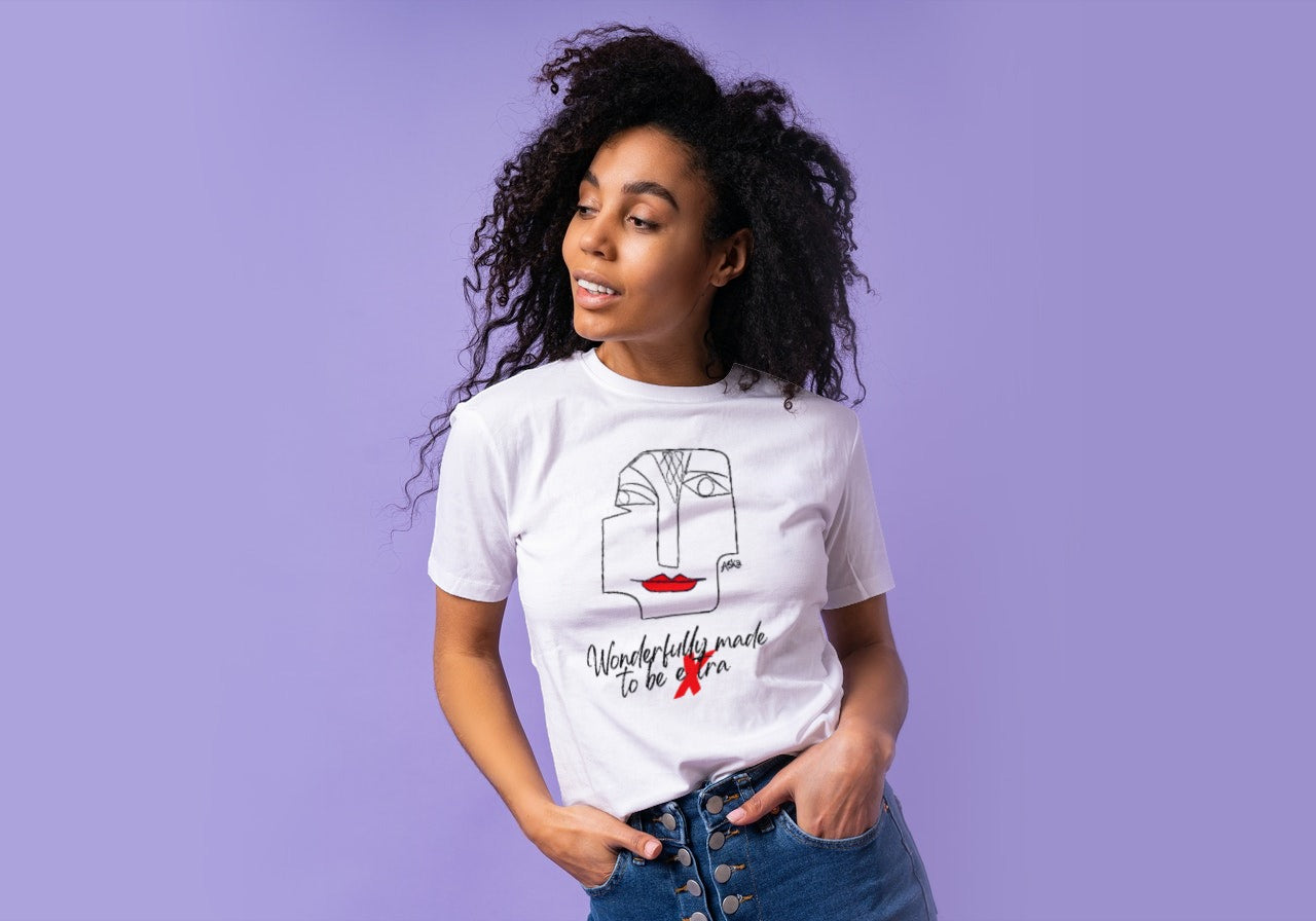 Wonderfully Made to Be Extra Red Lips White Organic Cotton T-Shirt