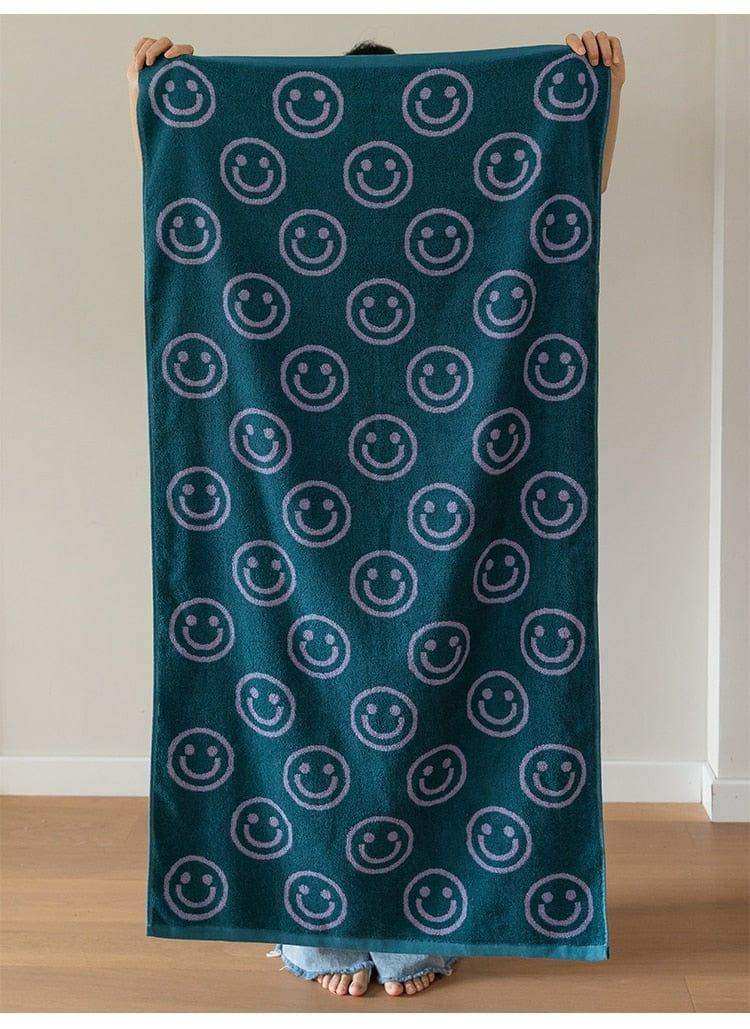 Smiling Face Bath Towel in Yellow Purple or Blue Purple