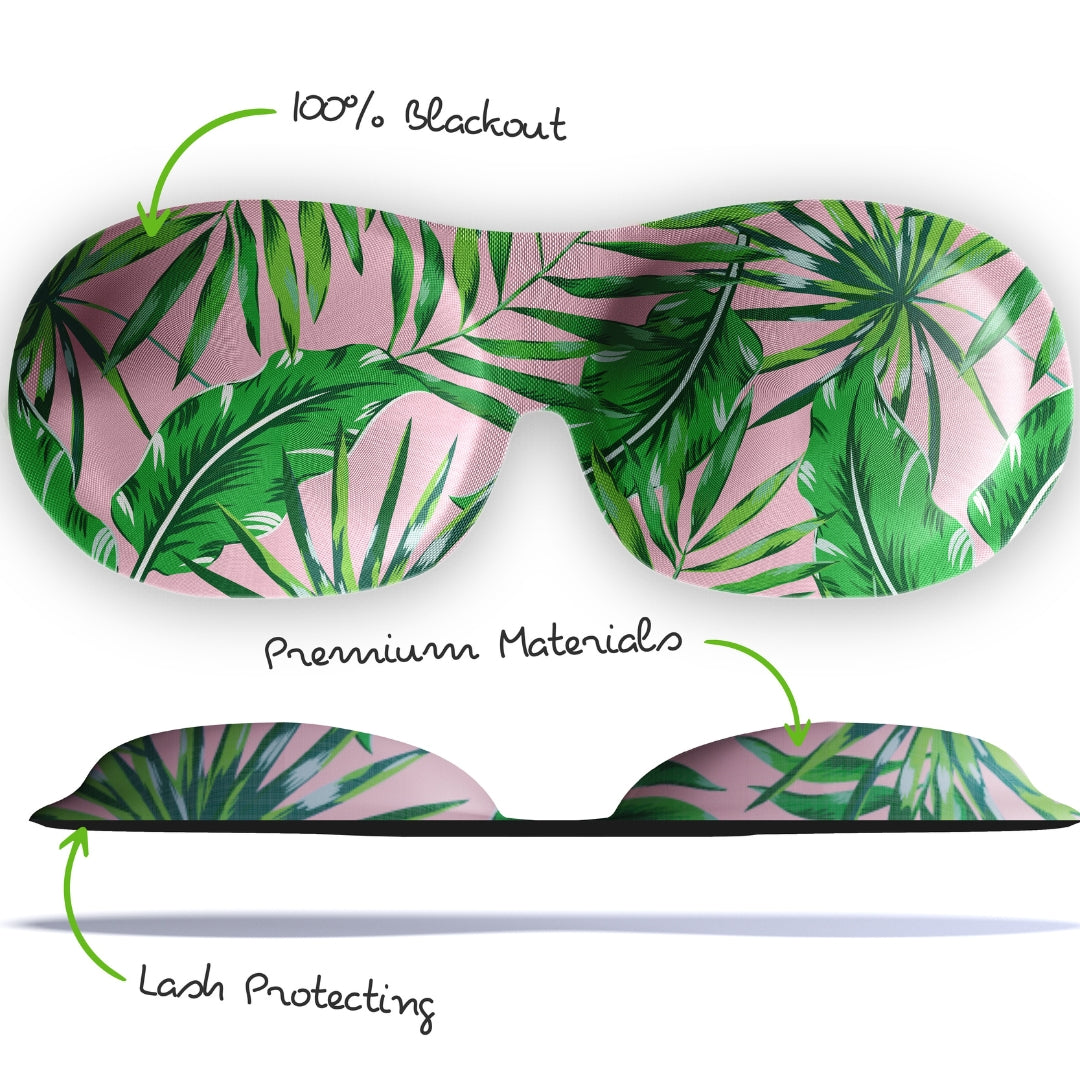Contoured 3D Blackout Sleep Mask in Green Palm Print