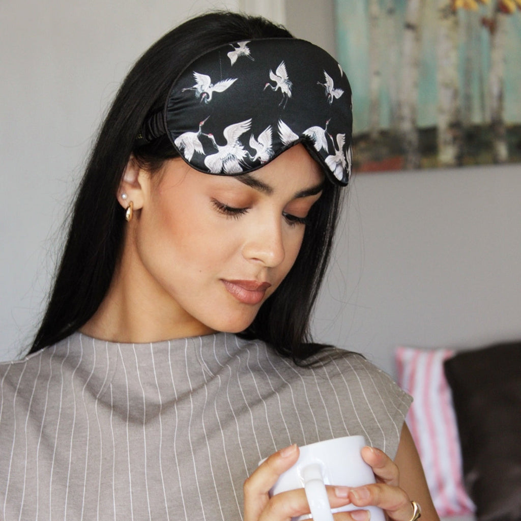 Cloud Padded Satin Sleep Mask in Moonlit Cranes Print