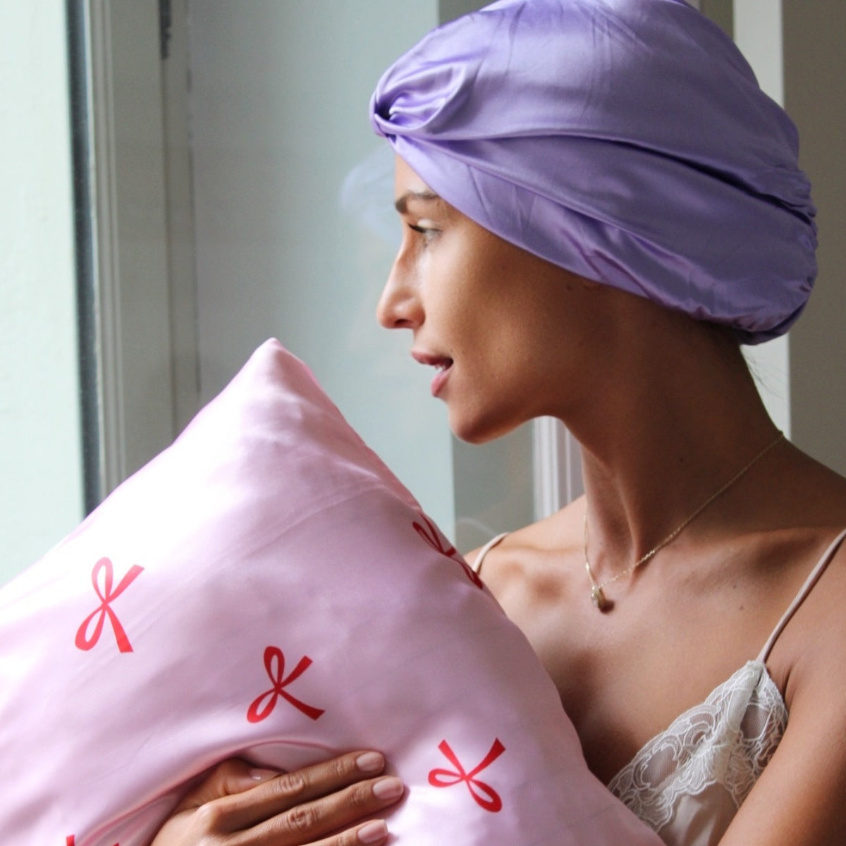 Soft Satin Pillowcase Set with Red Bows