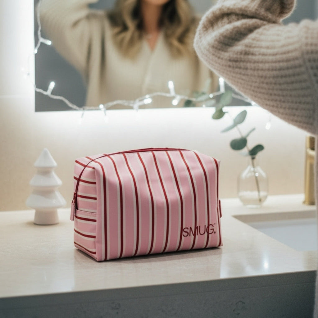 Sweet Stripe Wash Bag in Pink and Red