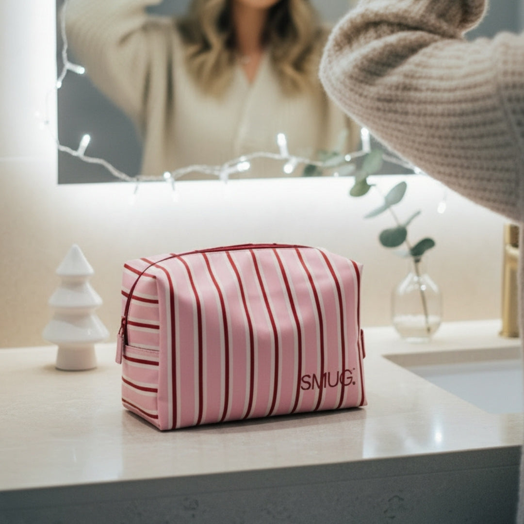 Sweet Stripe Wash Bag in Pink and Red