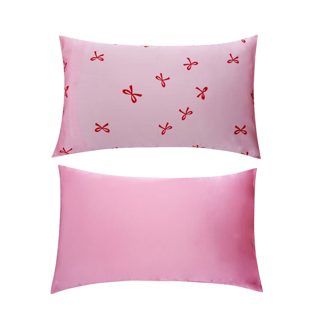 Soft Satin Pillowcase Set with Red Bows