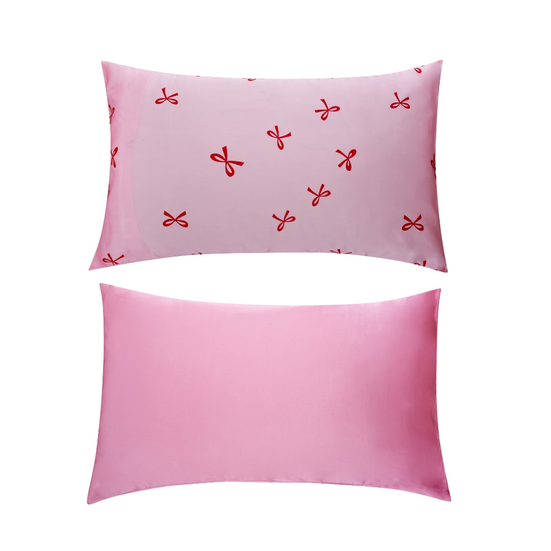 Soft Satin Pillowcase Set with Red Bows