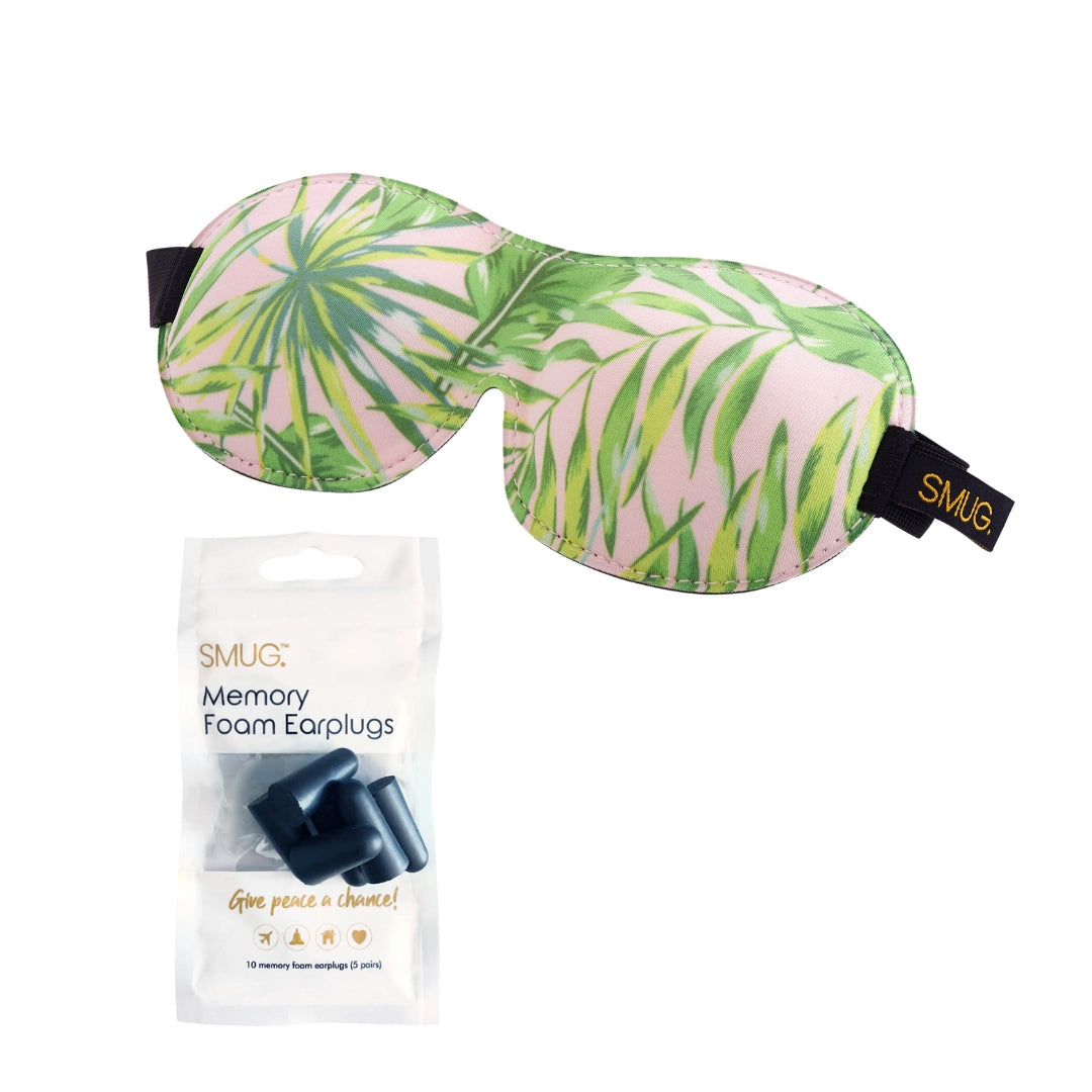 Contoured 3D Blackout Sleep Mask in Green Palm Print