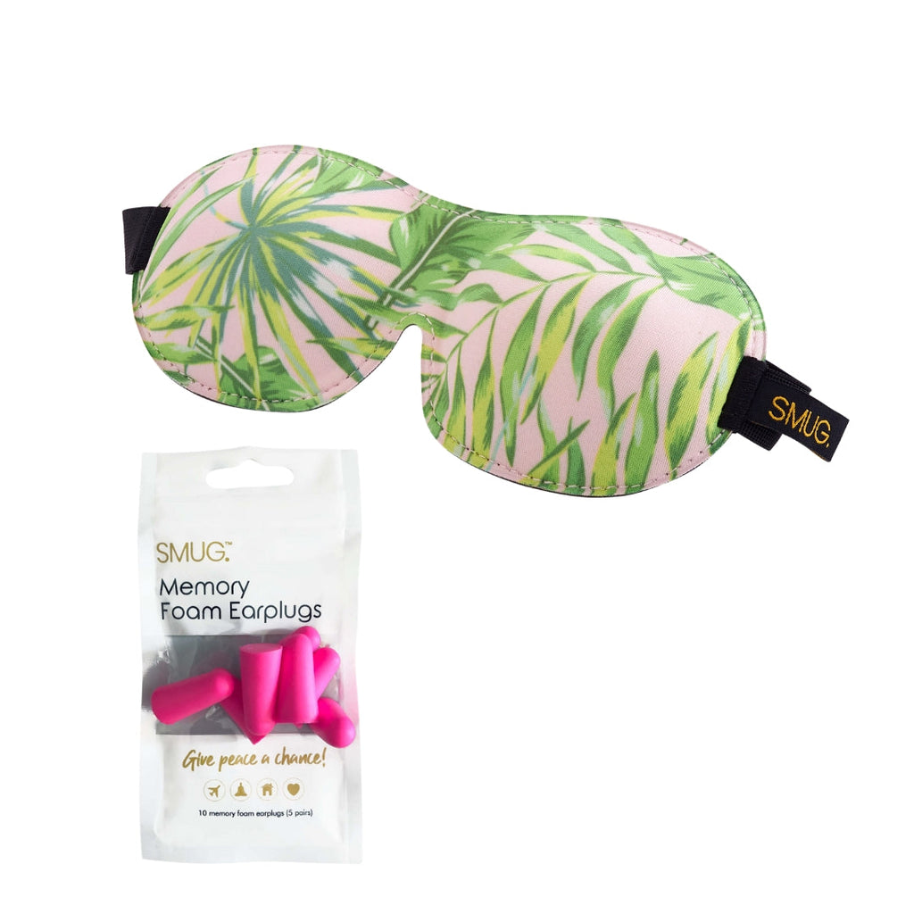 Contoured 3D Blackout Sleep Mask in Green Palm Print
