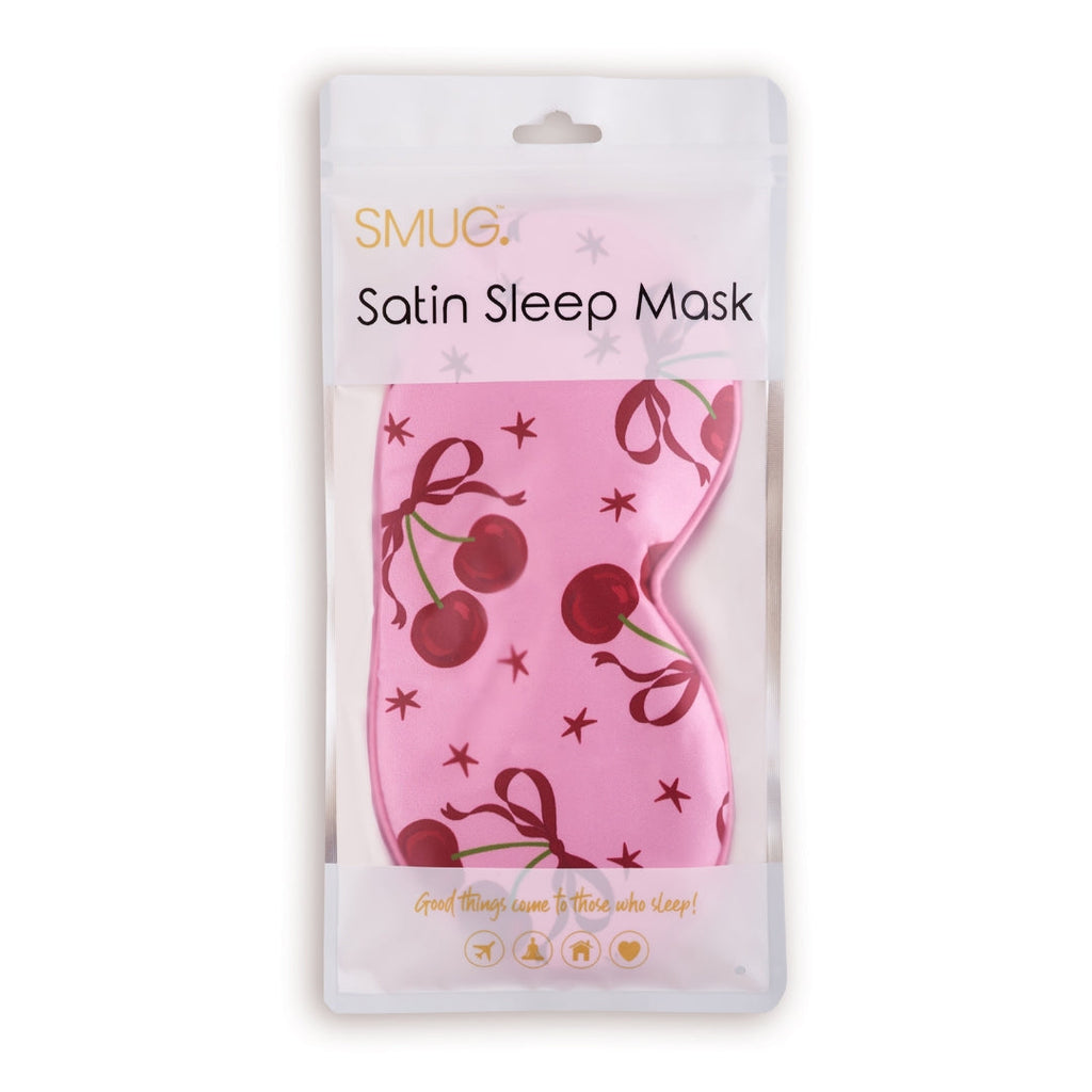 Satin Sleep Mask in Pink Cherries Print