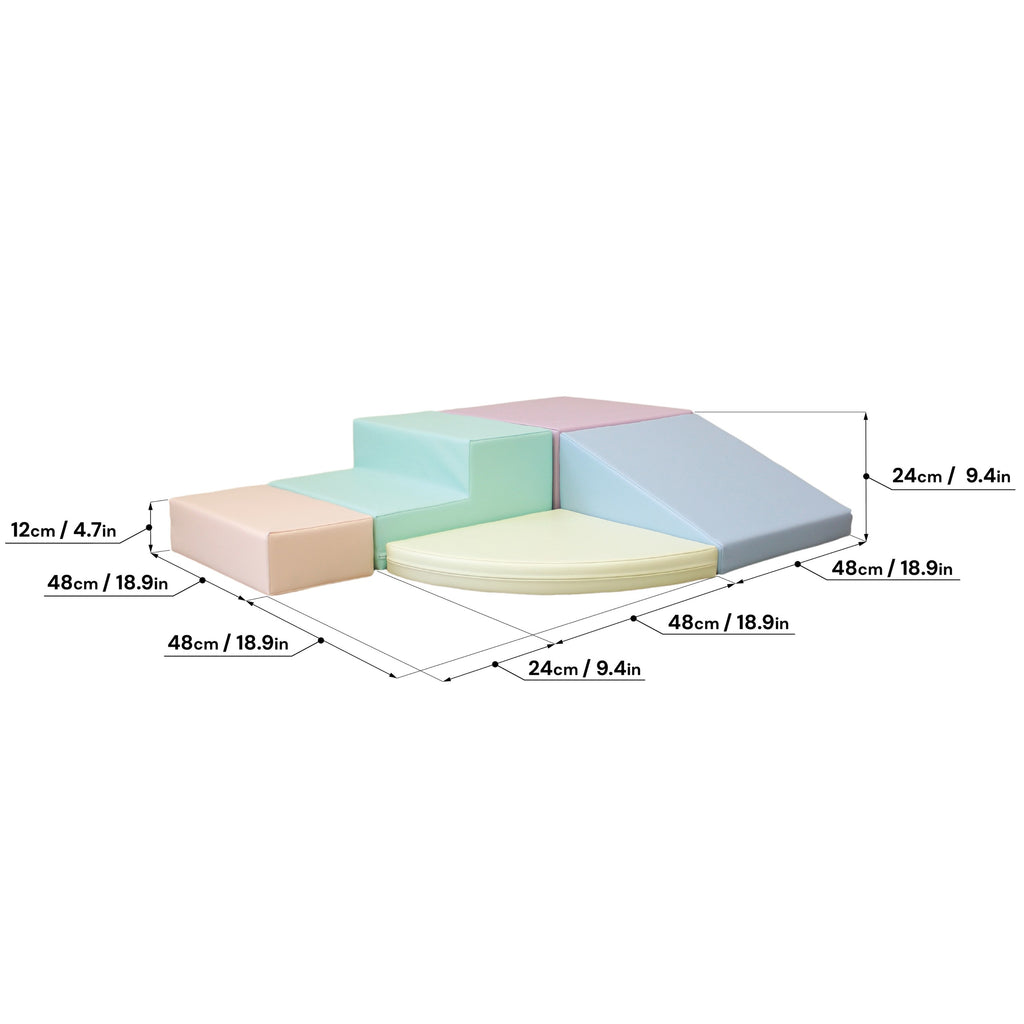 a child's hand reaching for the soft pastel corner climber foam block