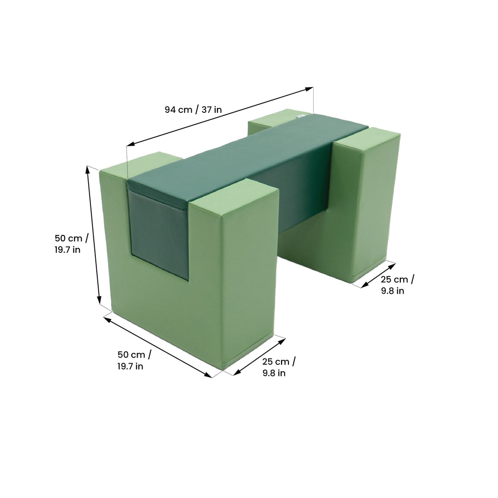 elegant green iglu balance bridge in soft light, showcasing its refined eco-leather finish and sculptural form