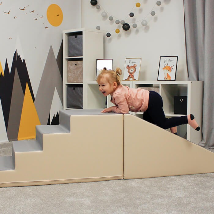 bold beige and grey soft play step and slide set for active toddlers, durable and fun