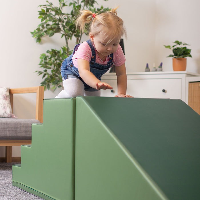 bold vibrant green iglu soft play step and slide set for active toddlers