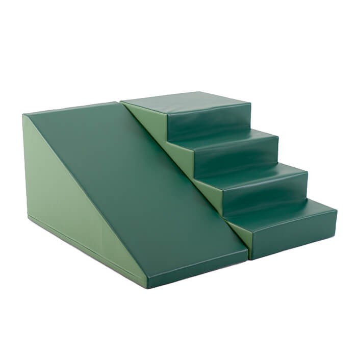 a soft green iglu step and slide set in a cozy, sunlit nursery corner
