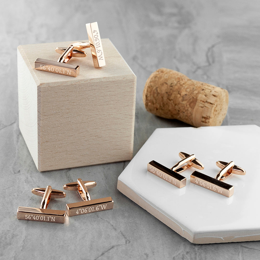 Engraved Coordinates Bar Cufflinks