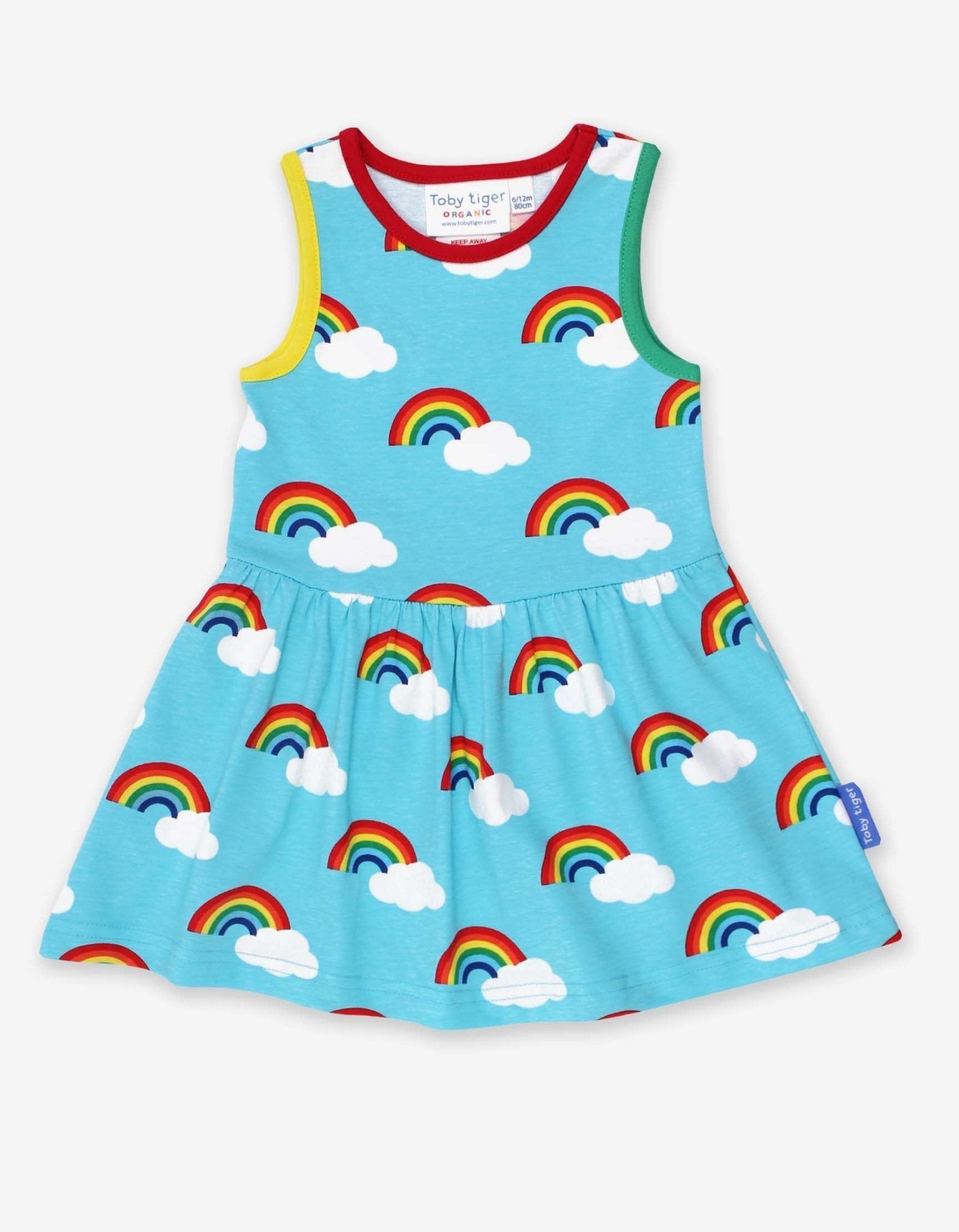 Organic Turquoise Rainbow Print Summer Dress for Kids