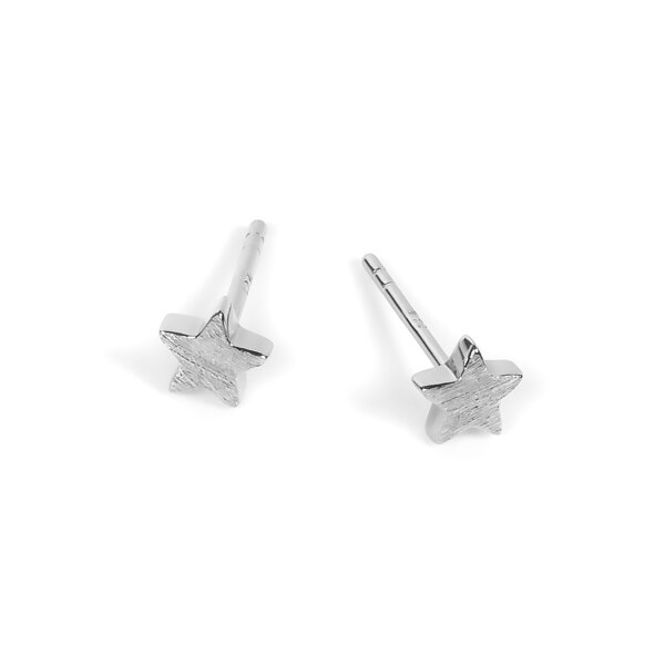 bold close-up of elegant rose gold star earrings with brushed texture and polished edges