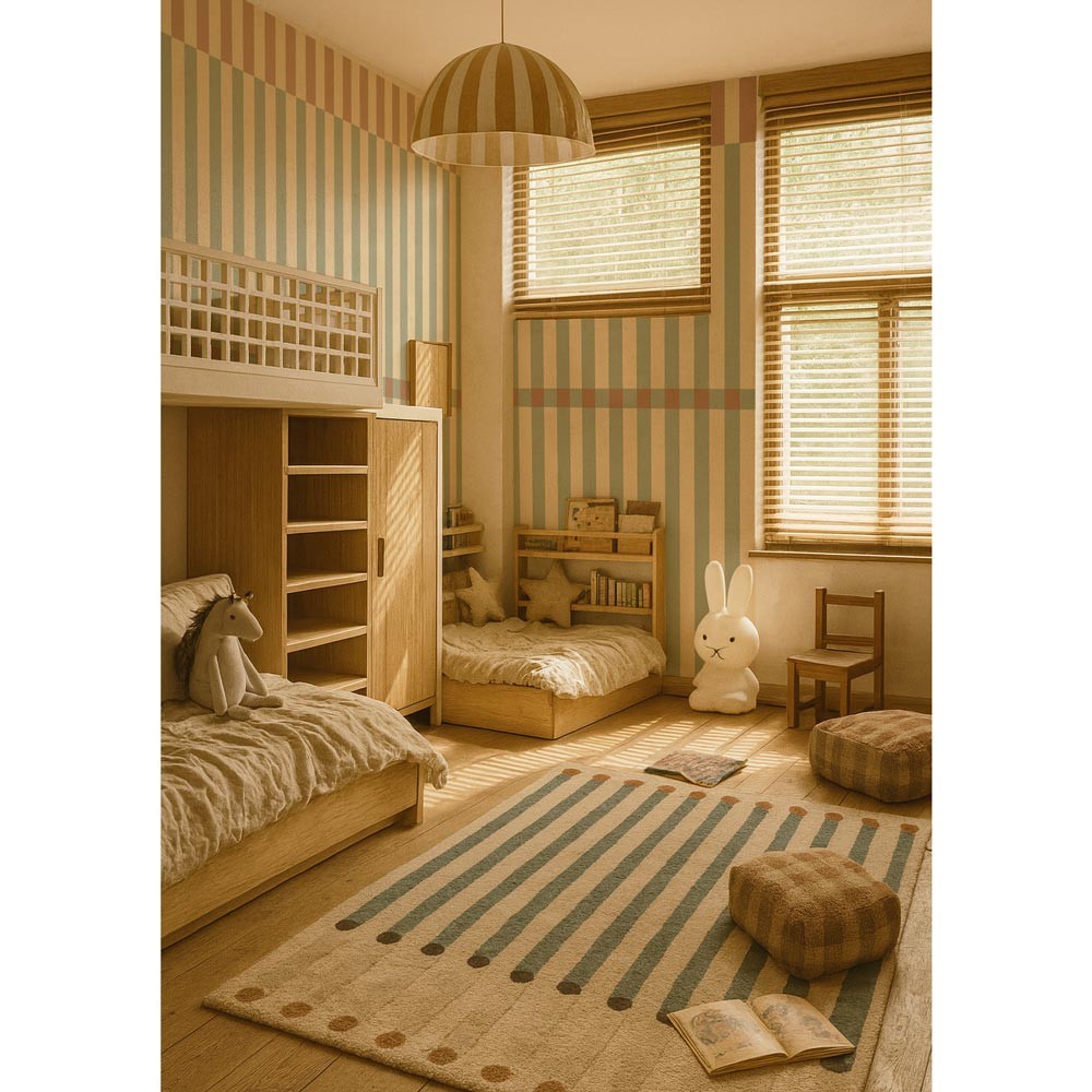 bold close-up of nostalgia green stripes wallpaper with a sophisticated wave pattern top