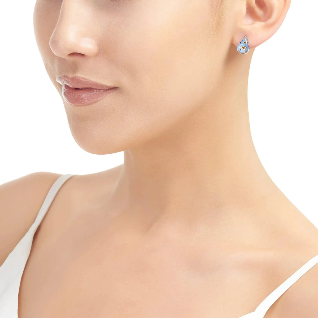 Real Forget-me-not Teardrop Stud Earrings in Sterling Silver