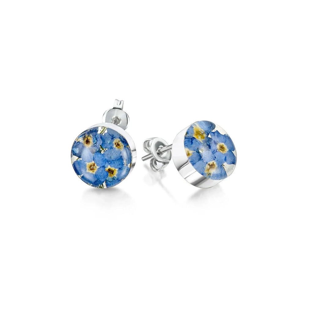 Sterling Silver Stud Earrings with Real Forget-me-nots
