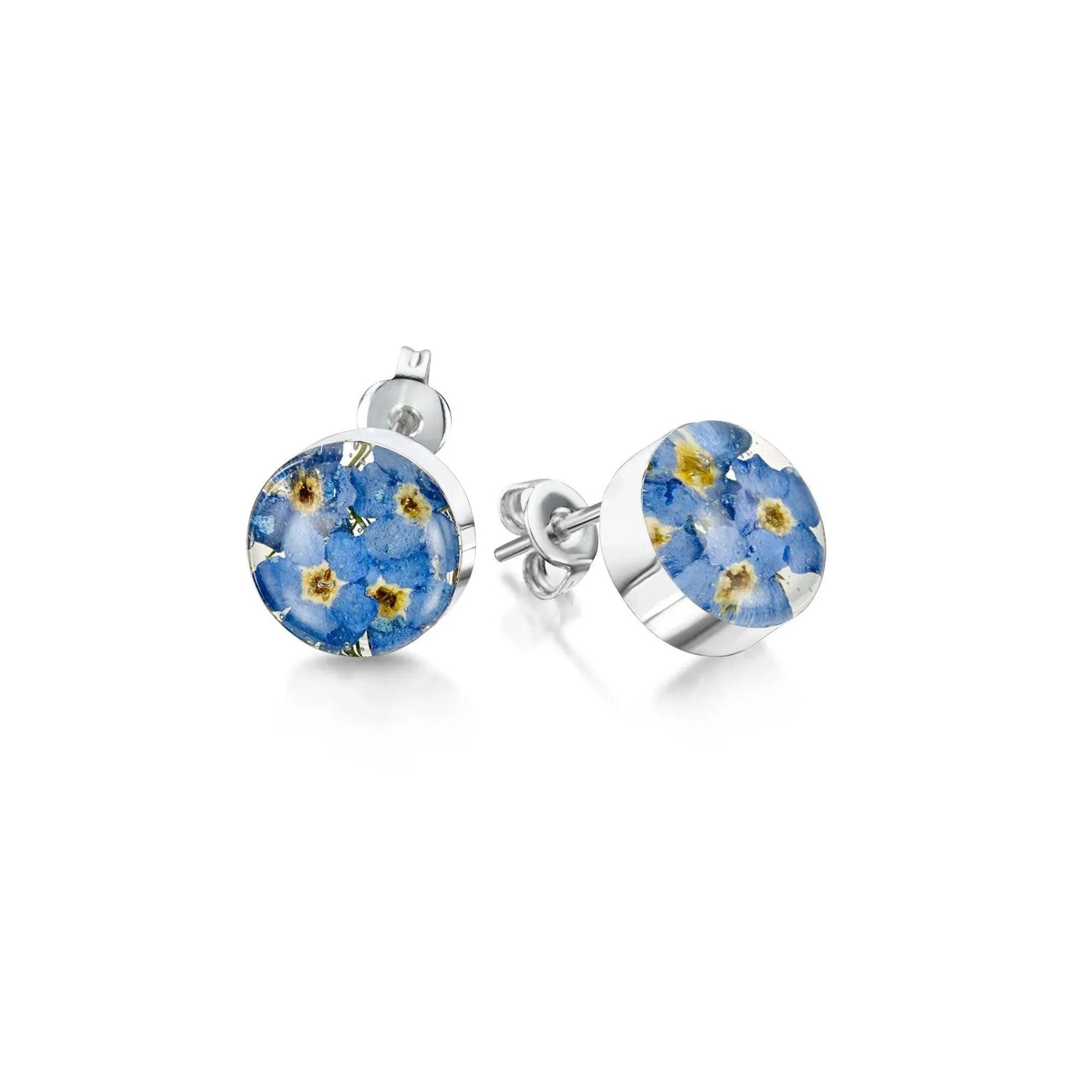 Sterling Silver Stud Earrings with Real Forget-me-nots