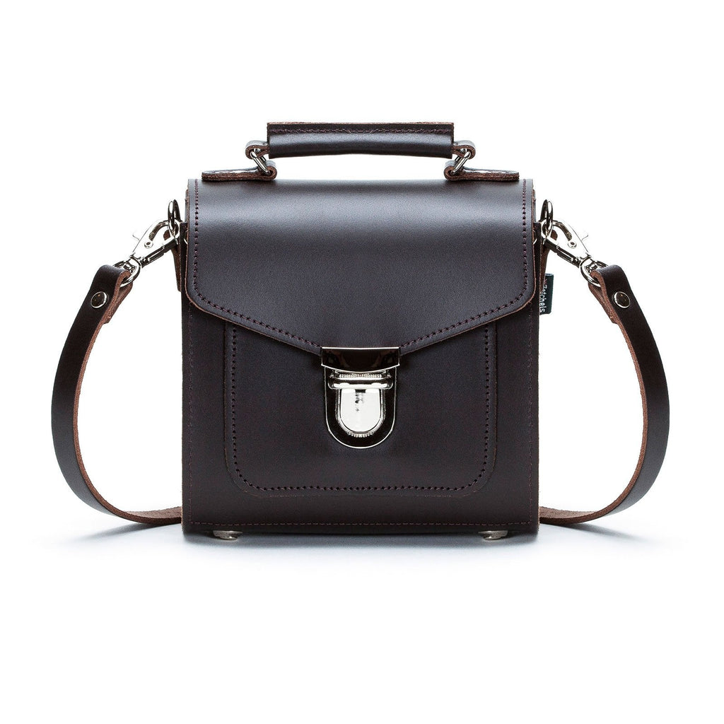 Dark Brown Leather Sugarcube Handbag, Handmade in England