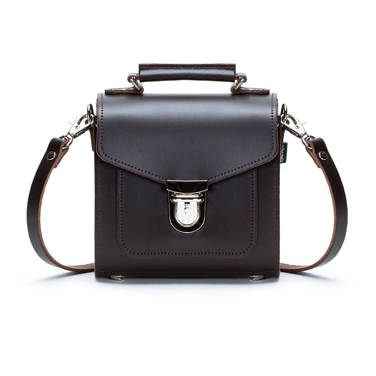 Dark Brown Leather Sugarcube Handbag, Handmade in England