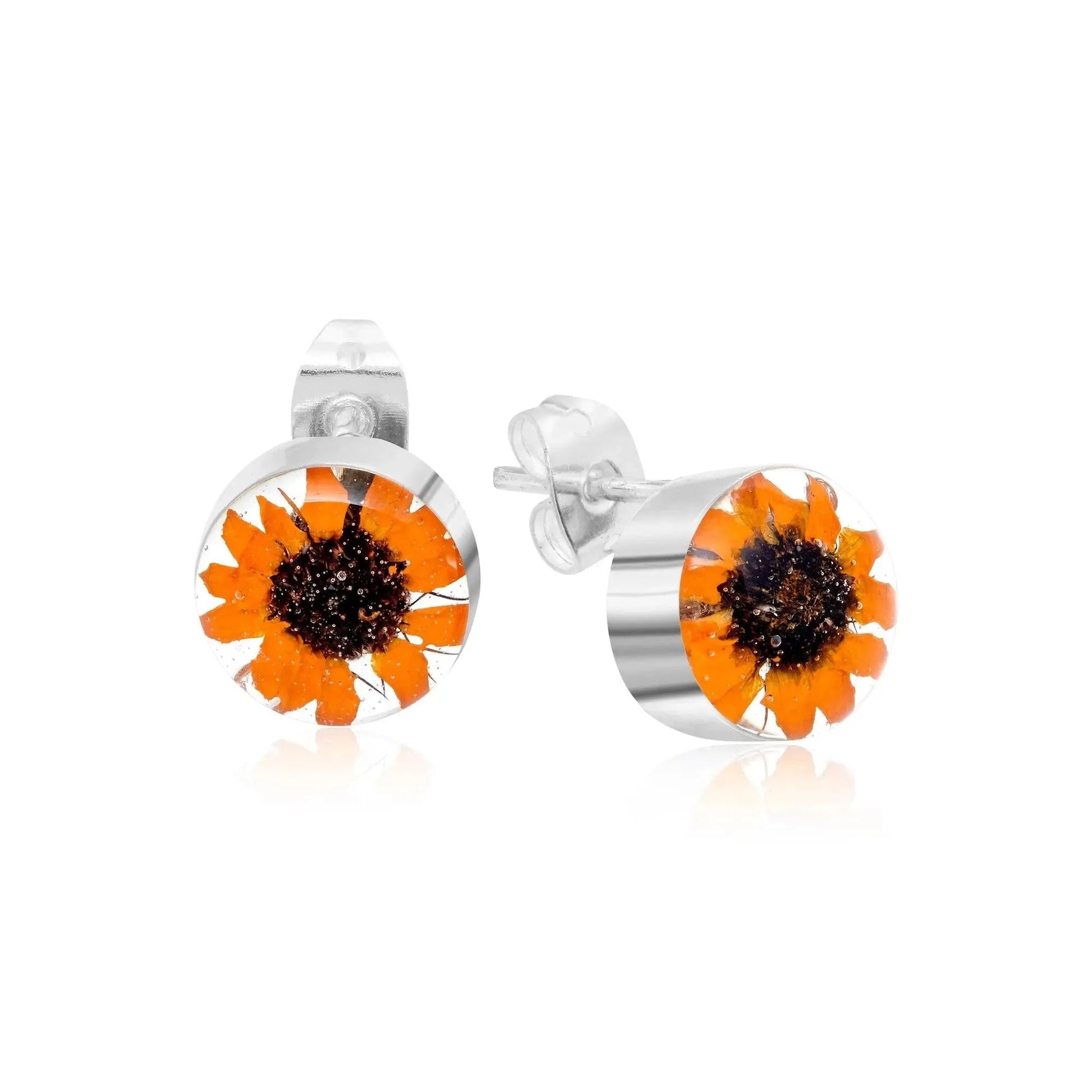 Sterling Silver Sunflower Stud Earrings with Real Flowers