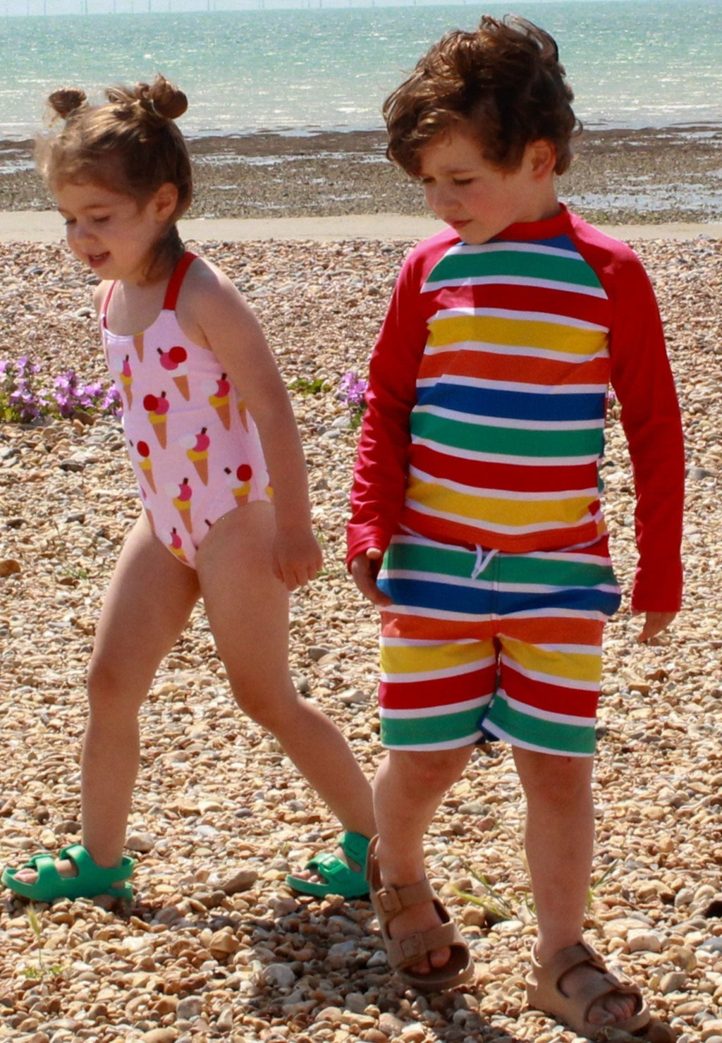 Happy Stripe Print Kids Swim Rash Vest