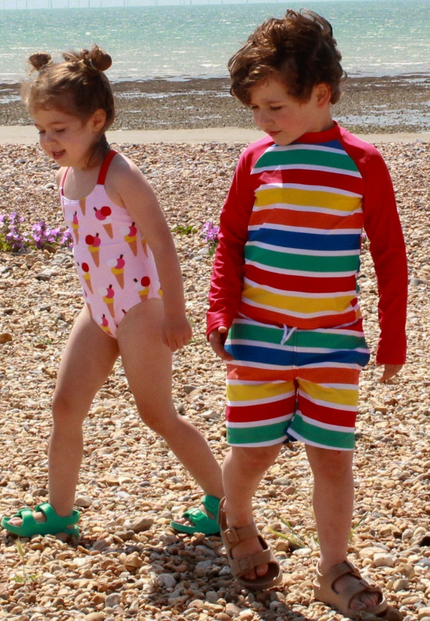 Happy Stripe Print Kids Swim Rash Vest