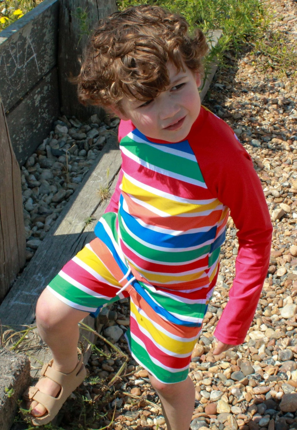 Happy Stripe Print Kids Swim Rash Vest