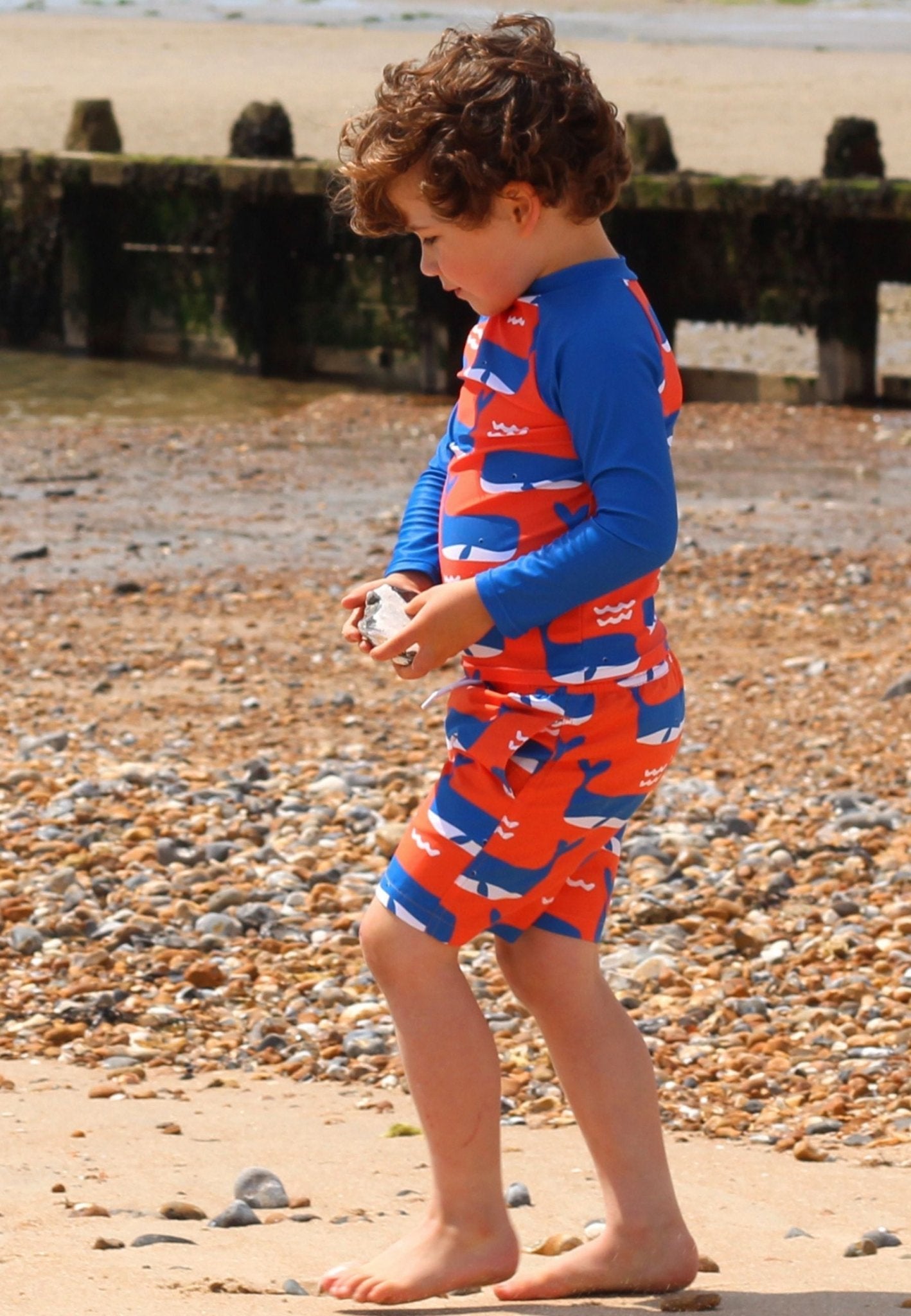 Whale Waves Print Kids Rash Vest