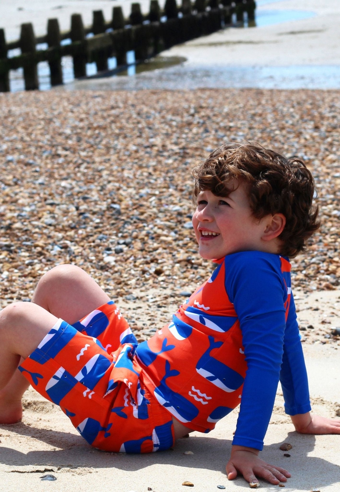 Whale Waves Print Kids Rash Vest