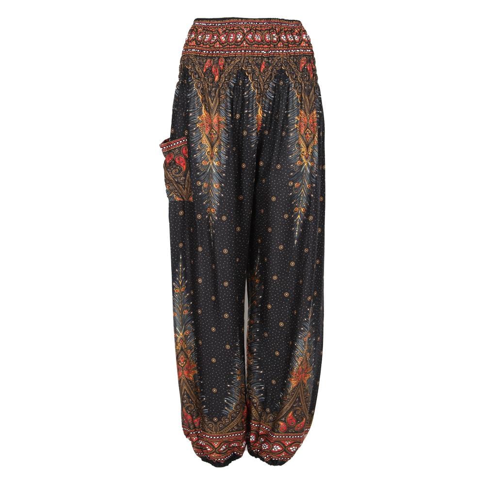 Peacock Feather Harem Pants in Turquoise