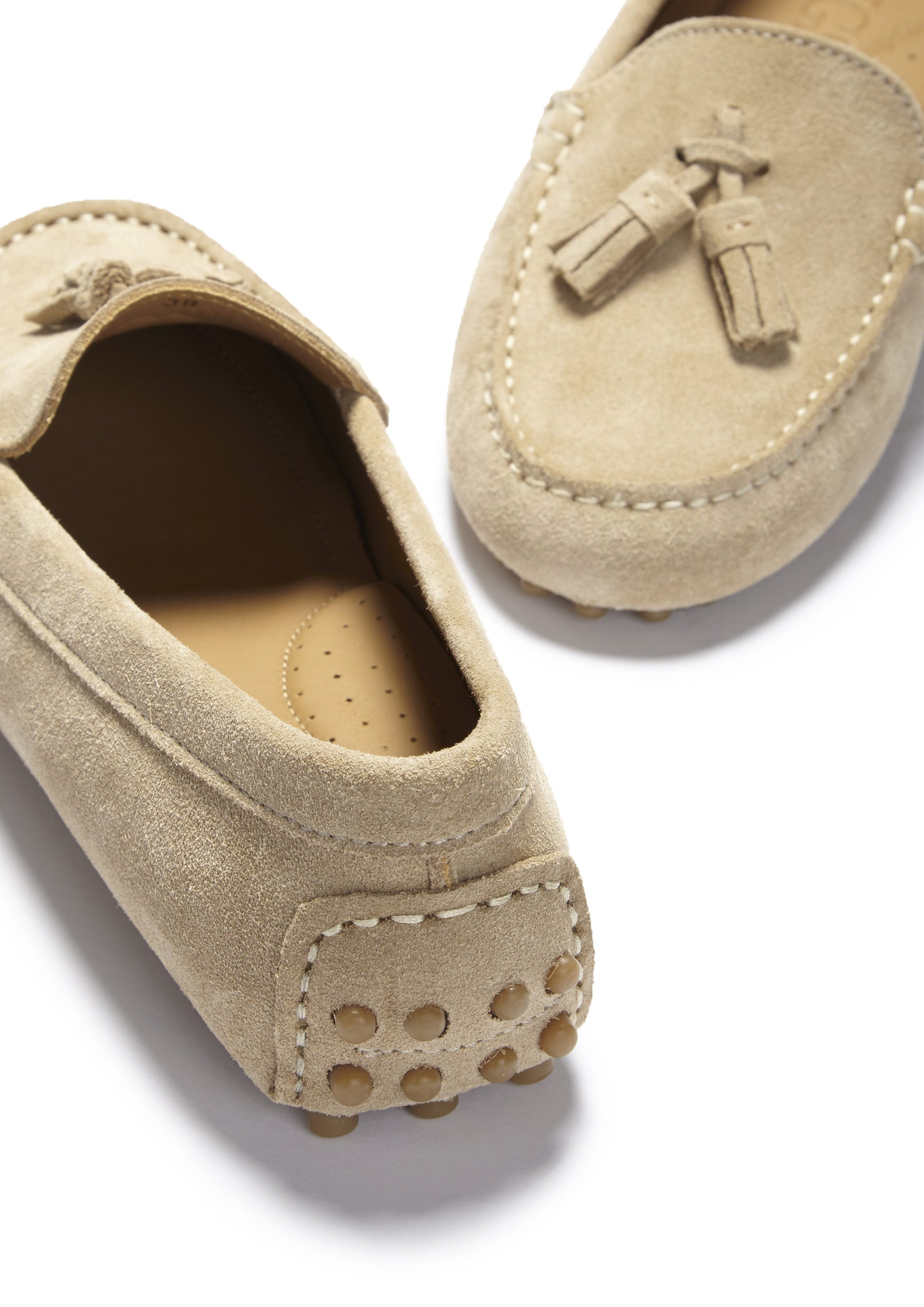 Women's Taupe Suede Tasselled Driving Loafers