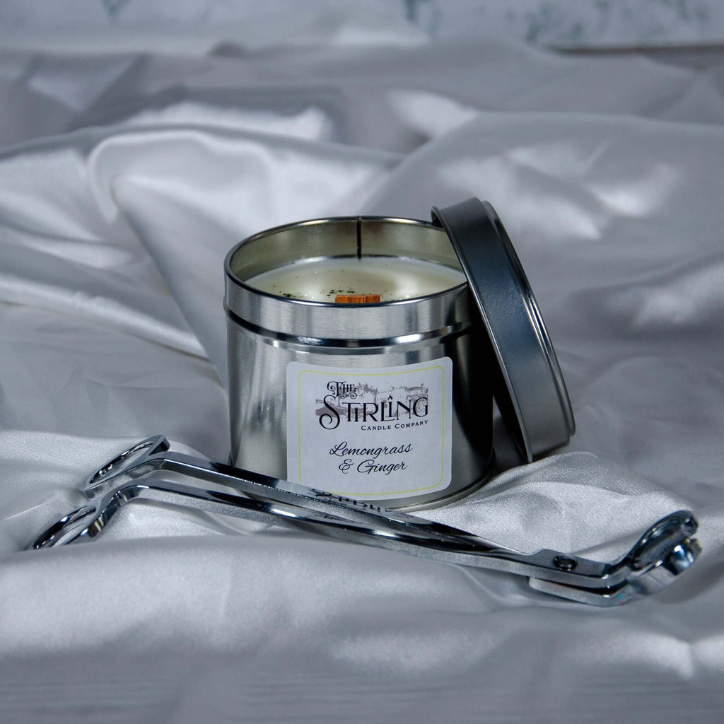 Lemongrass and Ginger Travel Tin Candle with Wooden Wick