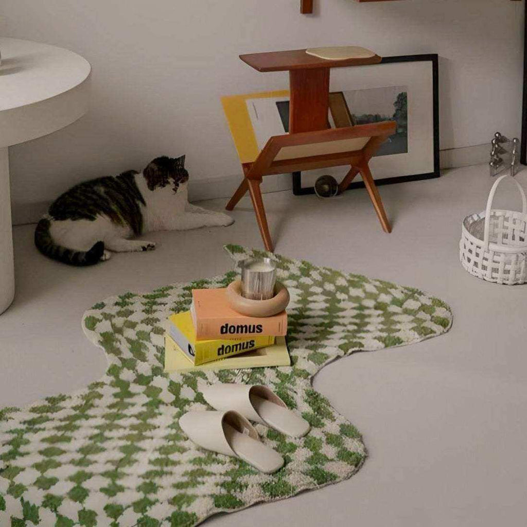 Wavy Checkerboard Rug in Black, Brown or Green
