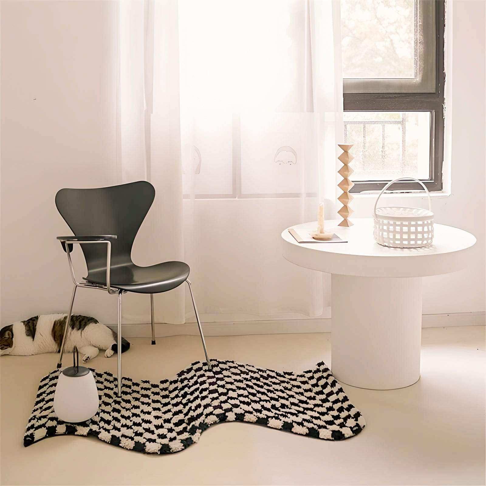 Wavy Checkerboard Rug in Black, Brown or Green