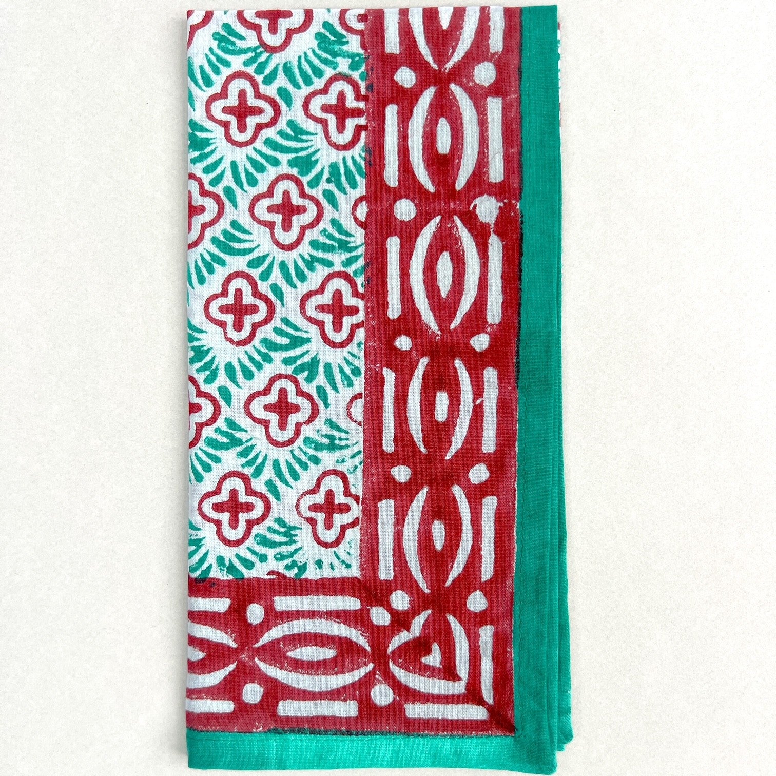 Green Cotton Hand Blocked Napkins Set of 4