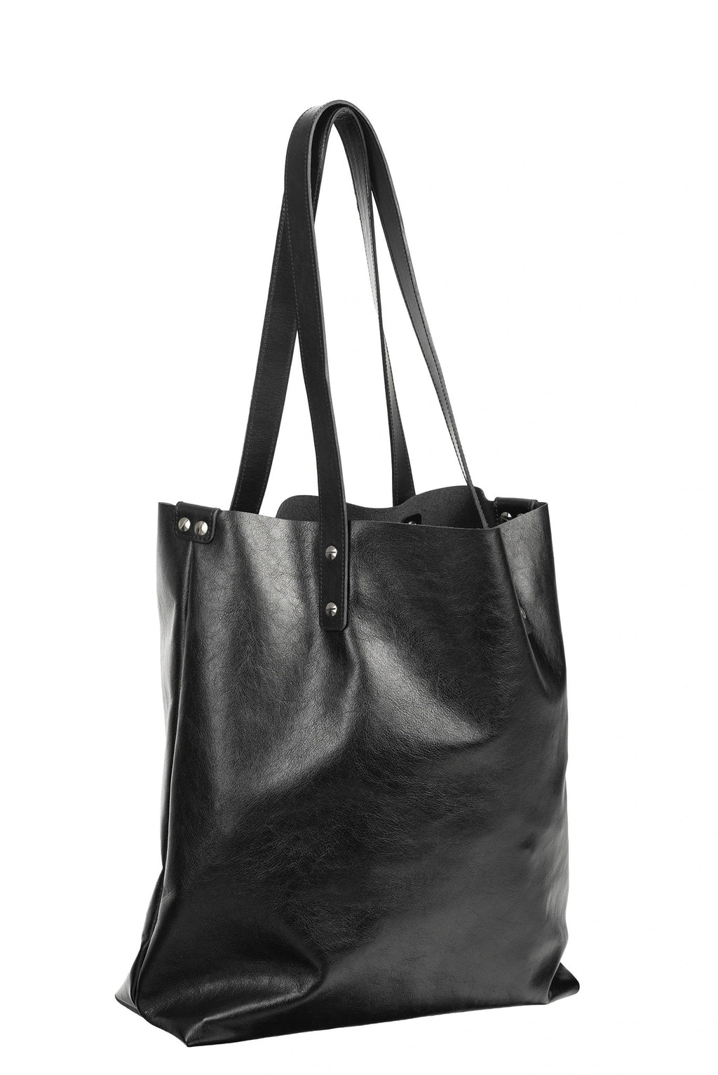 Leather Tote Bag with removable zip pocket - Black